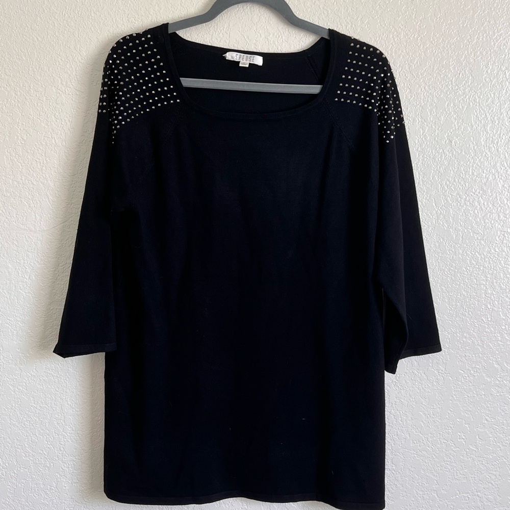 SPENSE 3/4 sleeve sweater with rhinestone accent